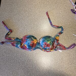 La Vie En Rose Floral Bikini Top with Purple Trim